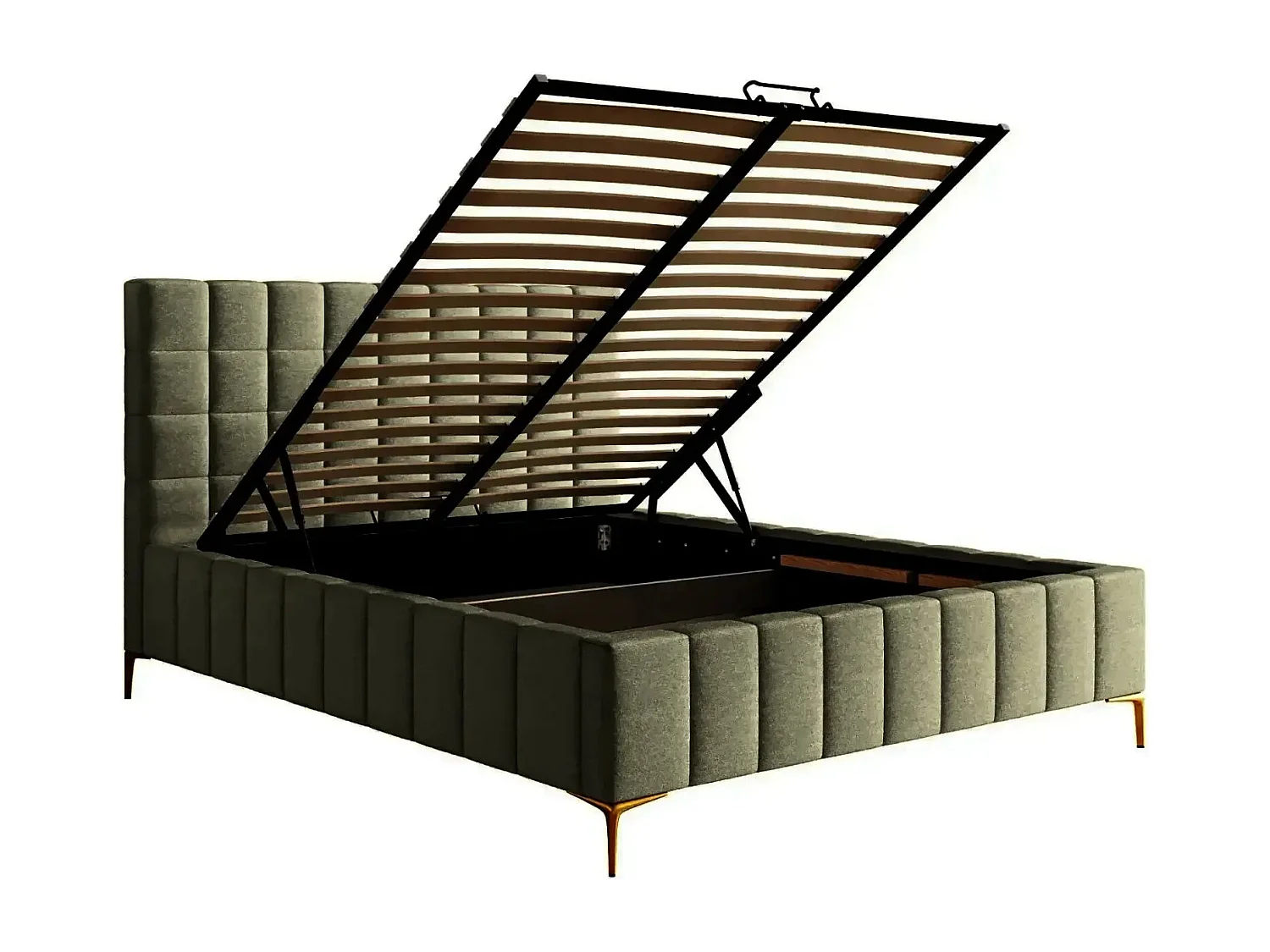 GREGOIRE - Lit coffre tissu chiné 140x200cm - Vert