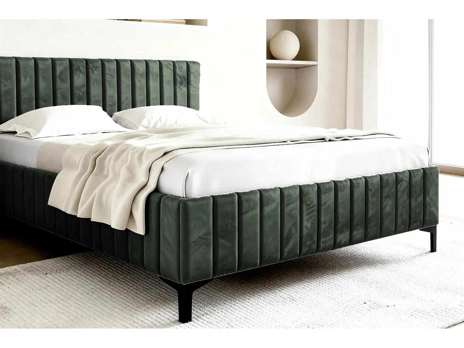 EDEN - Lit coffre tissu velours 140x200cm - Vert