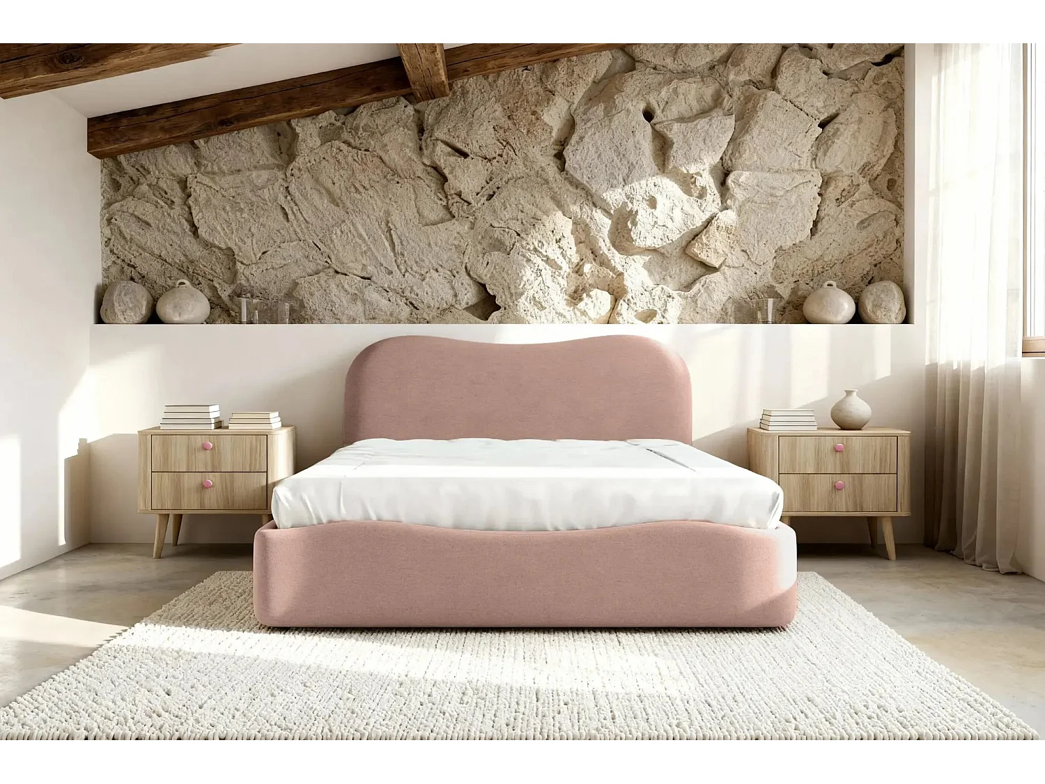 JULIETTE - Lit coffre 160x200cm - Rose
