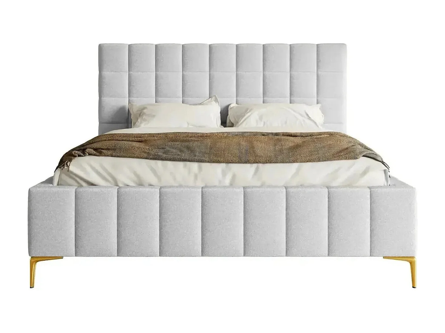 GREGOIRE - Lit coffre tissu chiné 140x200cm - Gris clair