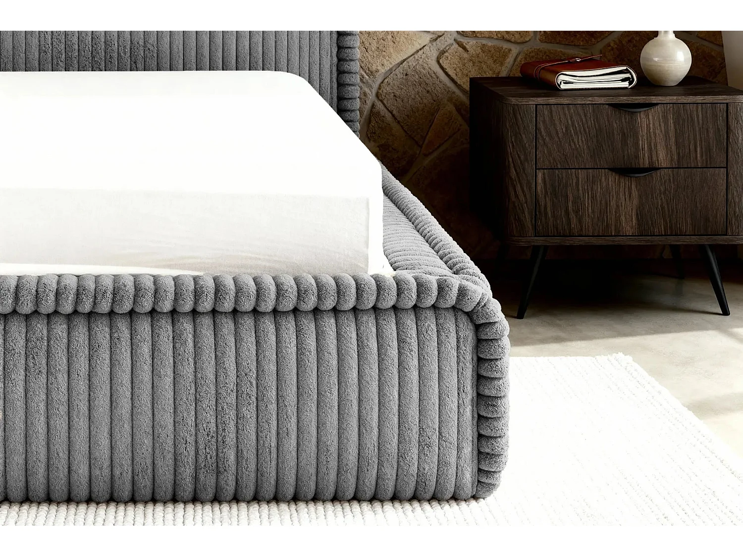 CAPUCINE - Lit coffre velours côtelé 180x200cm - Gris foncé