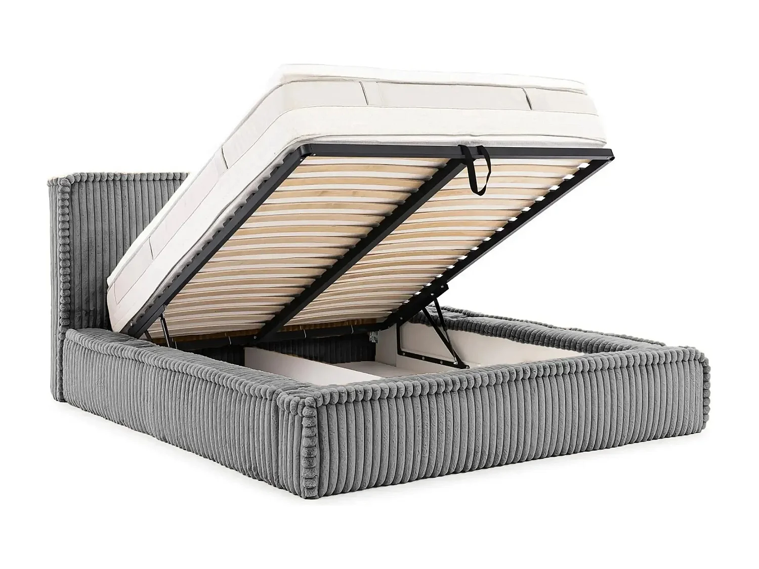 CAPUCINE - Lit coffre velours côtelé 180x200cm - Gris foncé