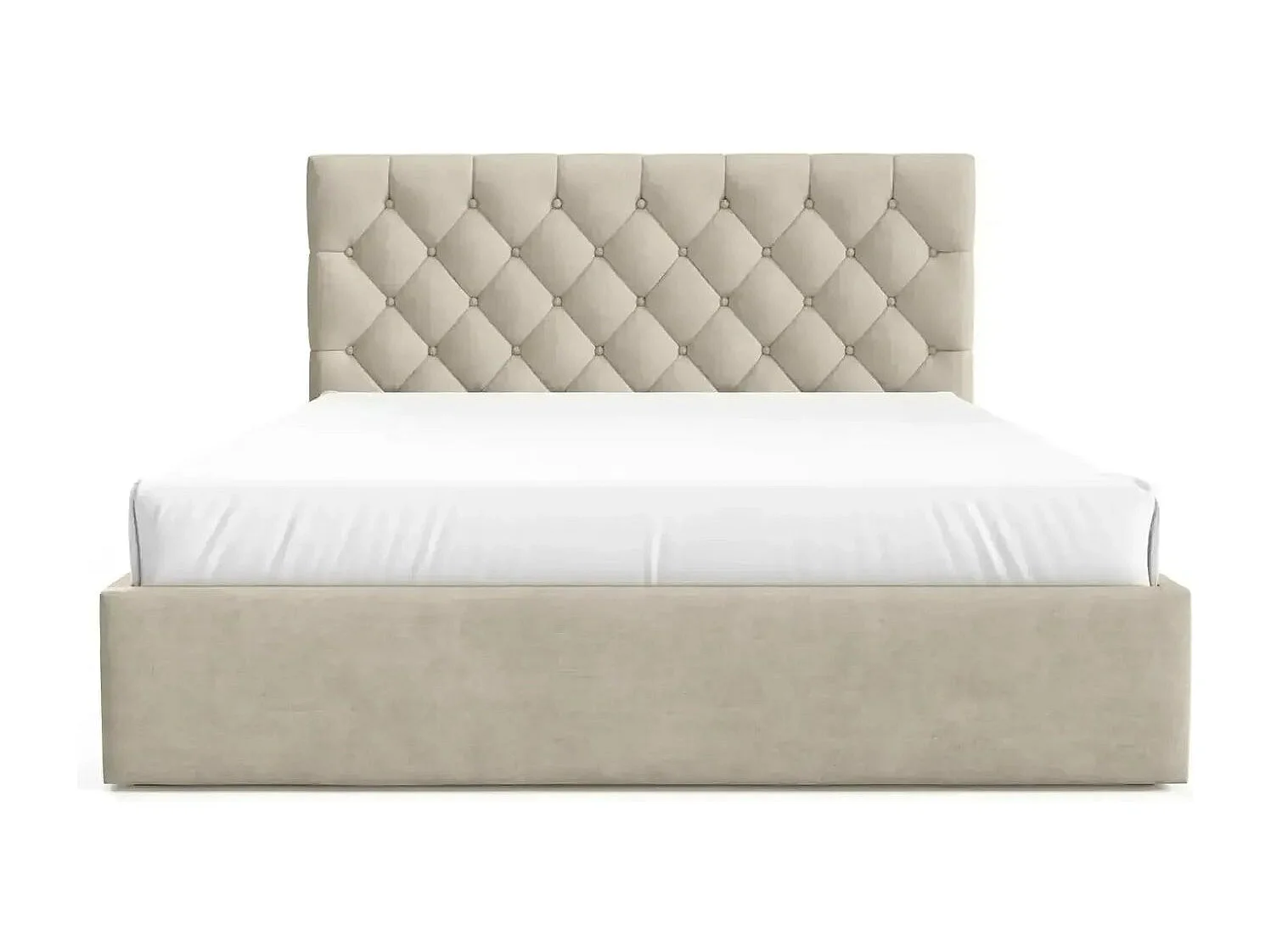 EMILE - Lit coffre tissu velours 160x200cm - Beige