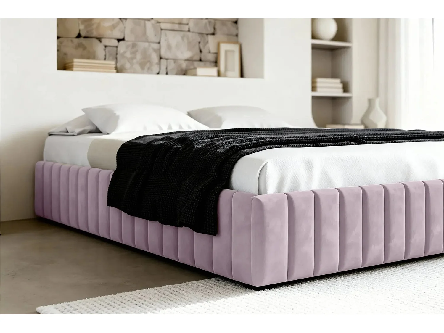 ELENA - Lit coffre tissu velours 180x200cm - Rose