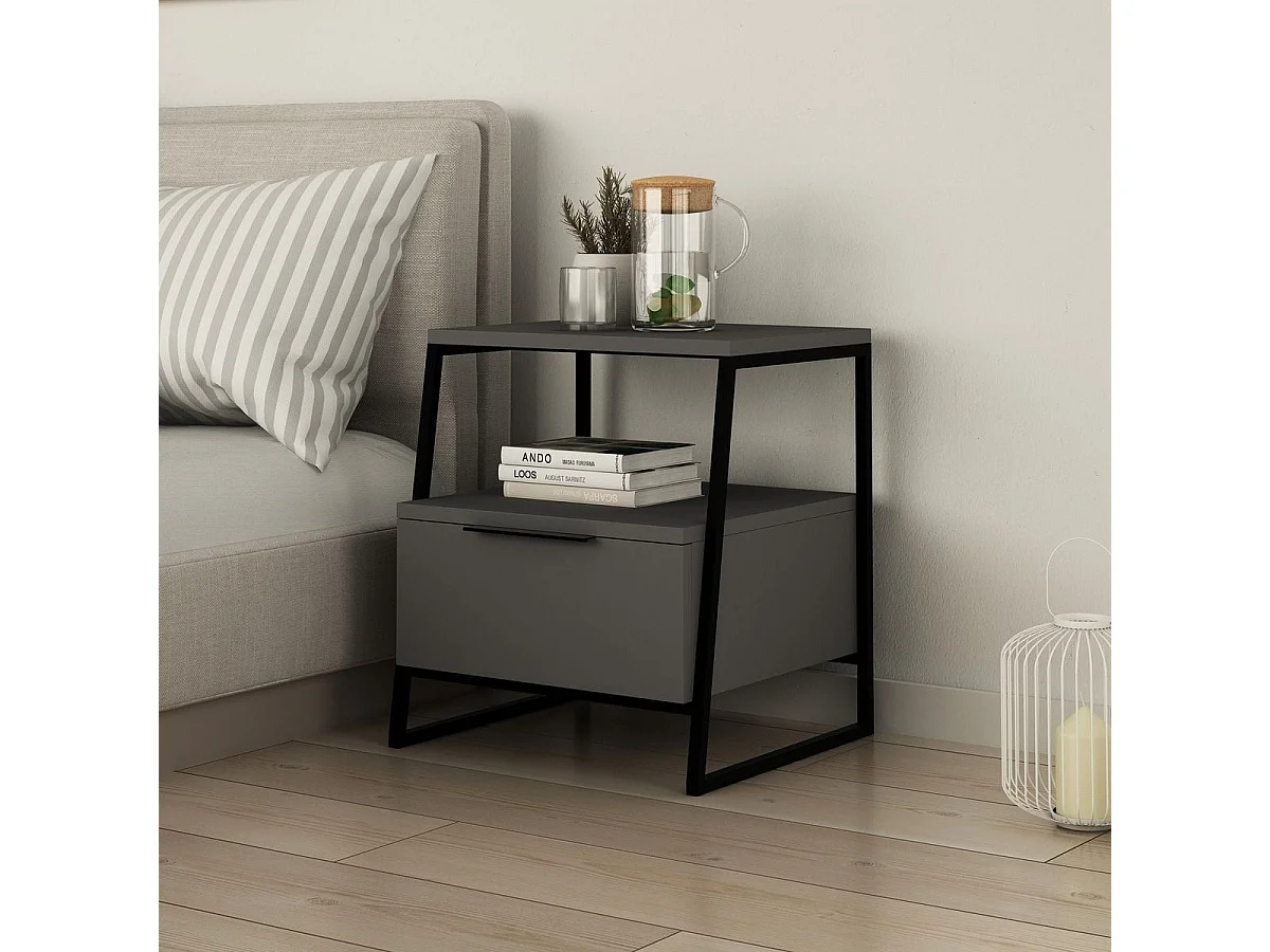 Table de chevet 1 porte gris anthracite 45 cm - Aveline