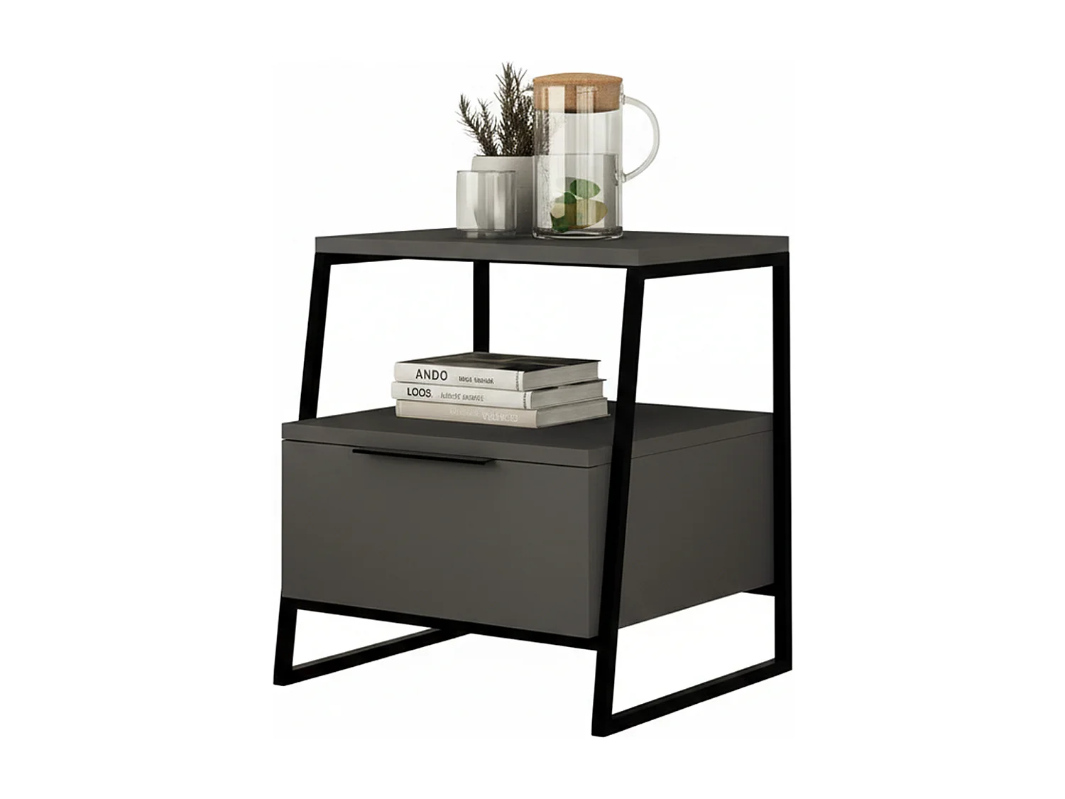Table de chevet 1 porte gris anthracite 45 cm - Aveline