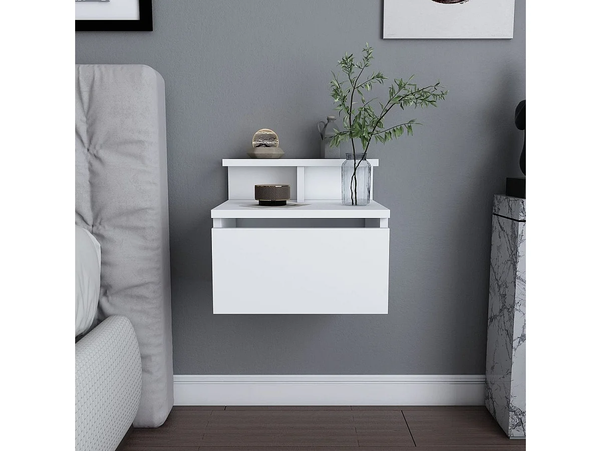 Table de chevet suspendue 1 porte blanche 40 cm - Mara