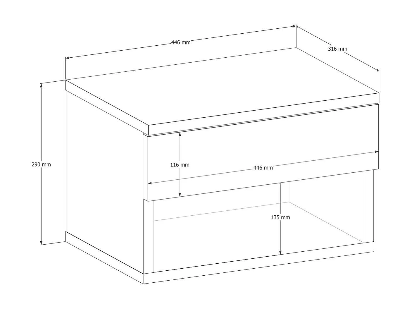 Table de chevet suspendue 1 tiroir 1 niche blanche 45 cm - Cosenza