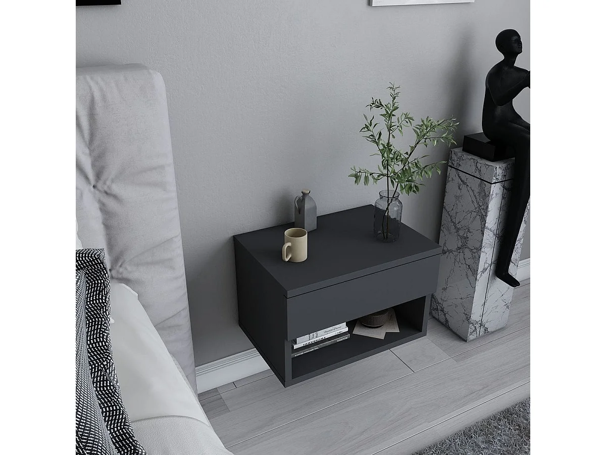 Table de chevet suspendue 1 tiroir 1 niche gris anthracite 45 cm - Cosenza