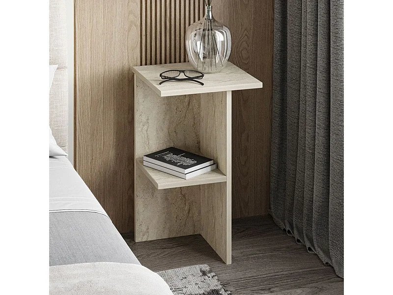 Table de chevet effet travertin 36 cm - Selin