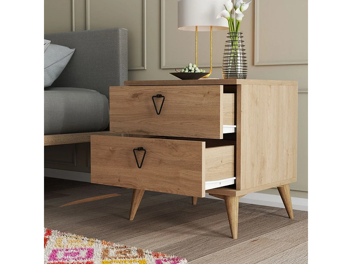 Table de chevet 2 tiroirs effet chêne 52 cm - Ardea