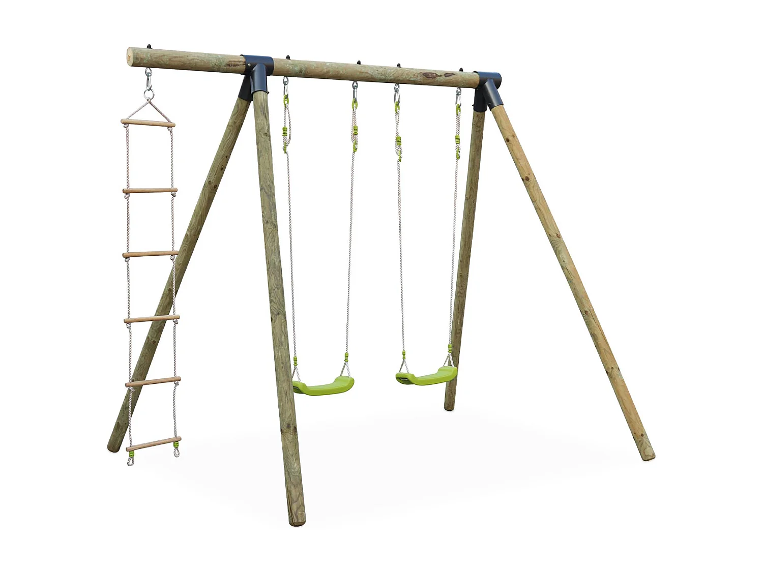 Aire de jeux Mistral en bois avec 2 balançoires et échelle en corde bois de pin