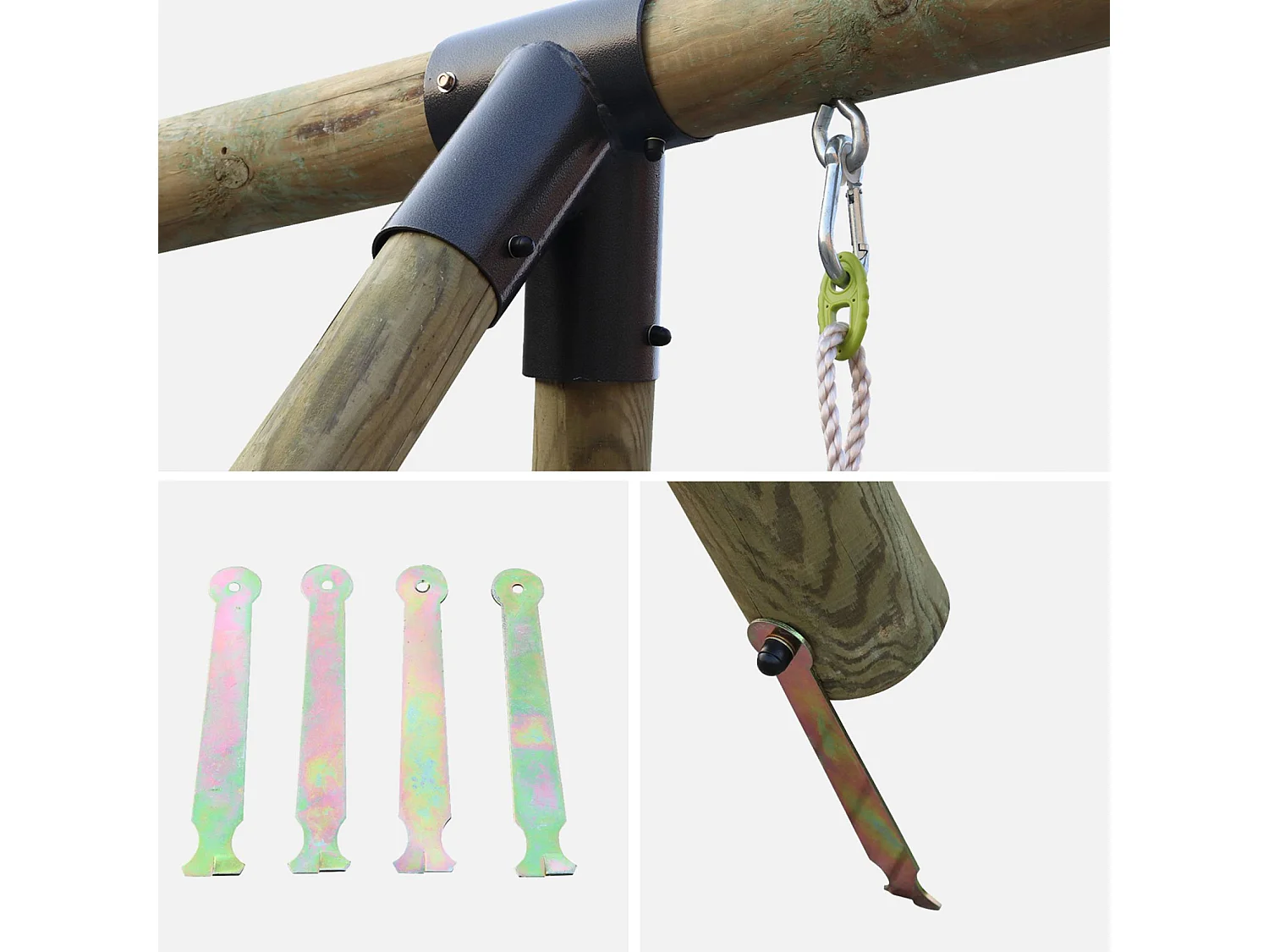 Aire de jeux Mistral en bois avec 2 balançoires et échelle en corde bois de pin