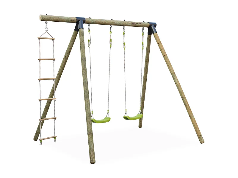 Aire de jeux Mistral en bois avec 2 balançoires et échelle en corde bois de pin