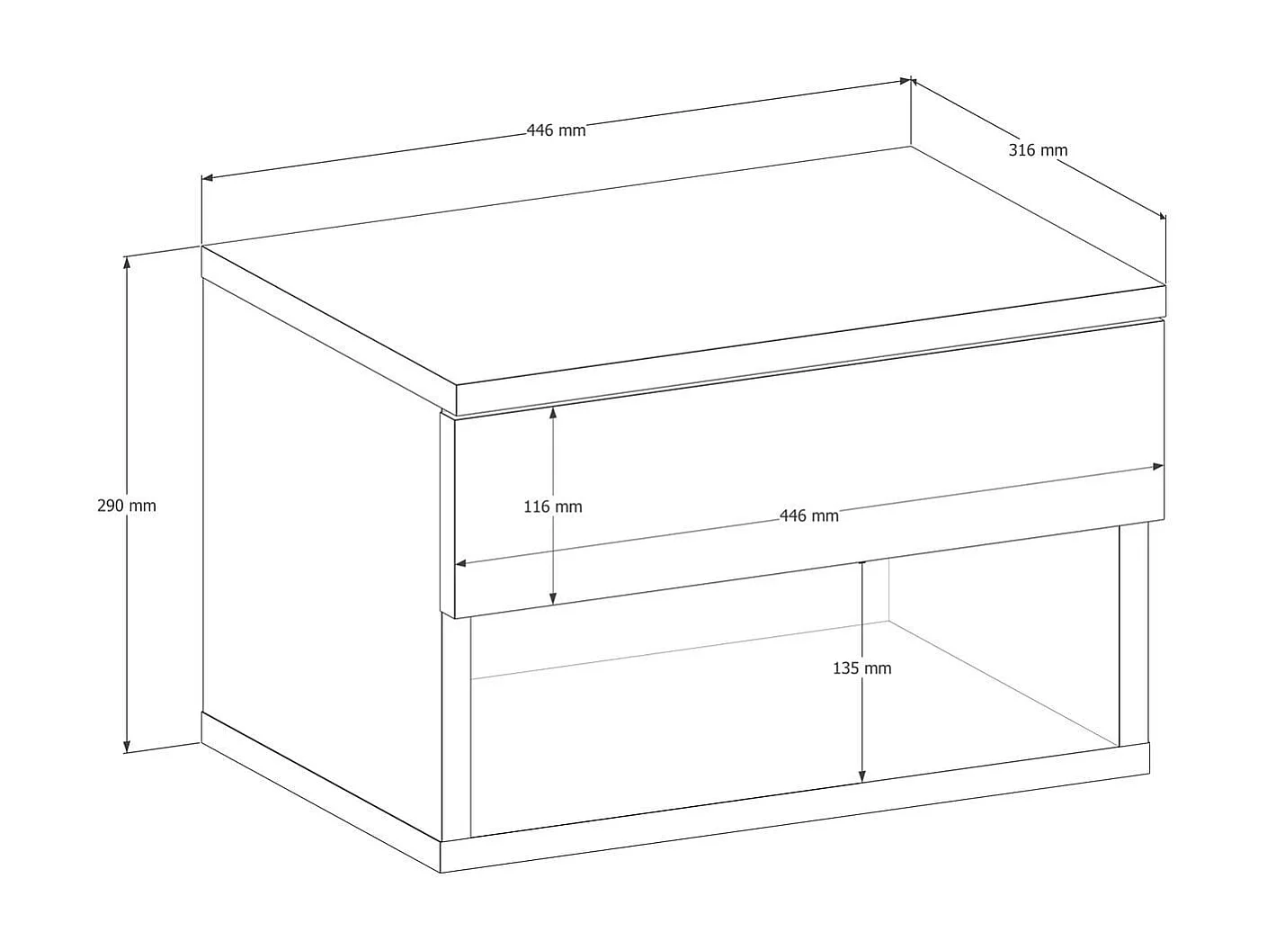 Table de chevet suspendue 1 tiroir 1 niche effet noyer 45 cm - Cosenza