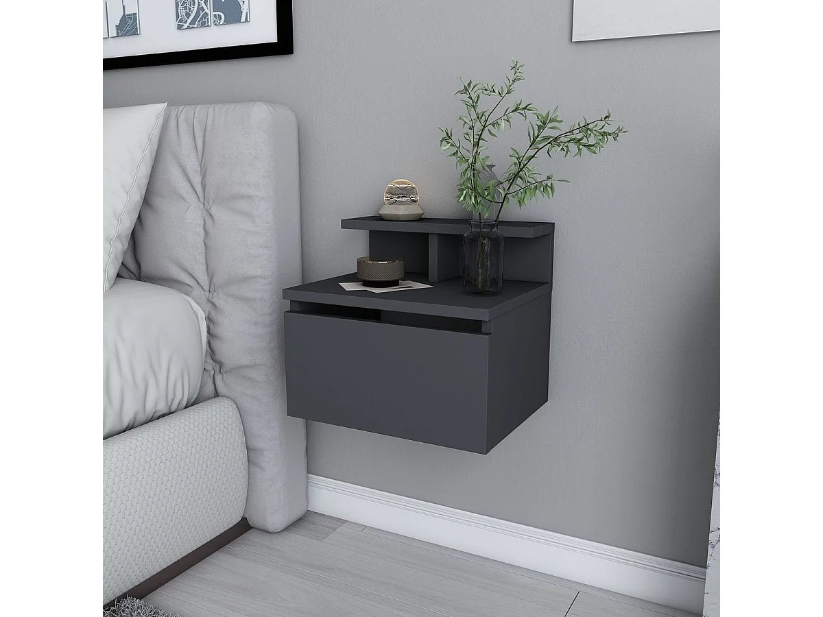 Table de chevet suspendue 1 porte gris anthracite 40 cm - Mara
