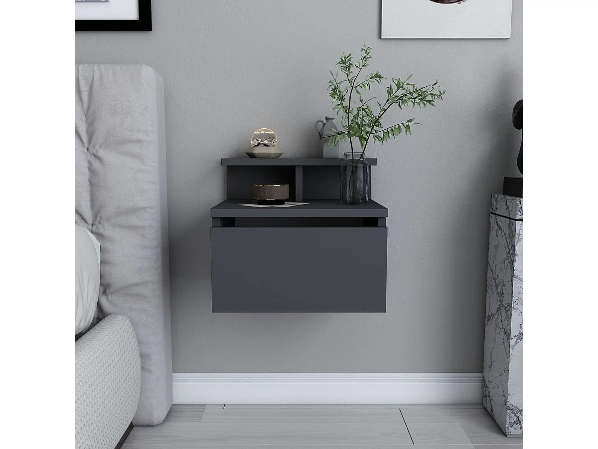 Table de chevet suspendue 1 porte gris anthracite 40 cm - Mara
