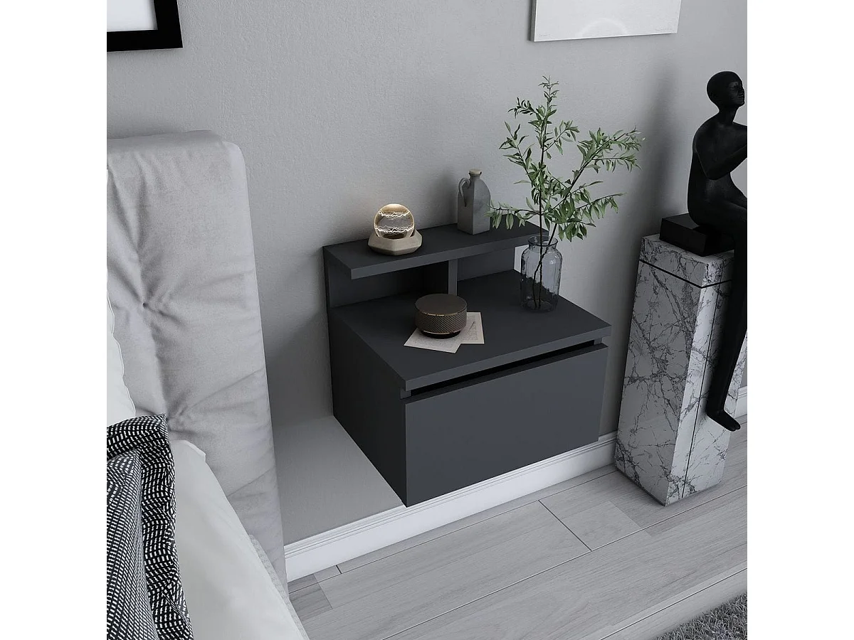 Table de chevet suspendue 1 porte gris anthracite 40 cm - Mara