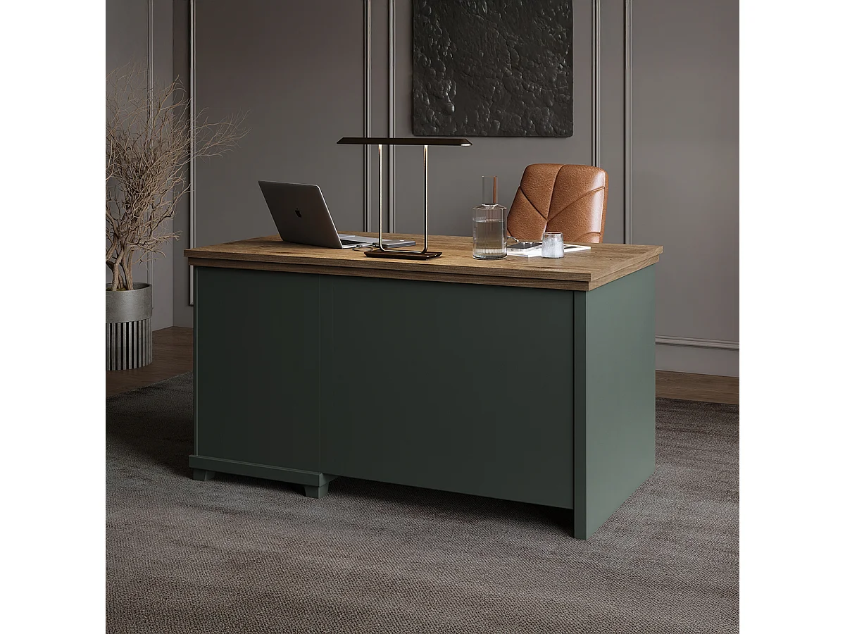 Scrivania 4 cassetti Martin verde e marrone 77cm