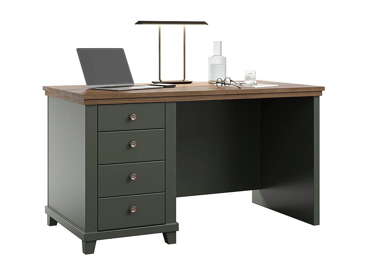 Scrivania 4 cassetti Martin verde e marrone 77cm