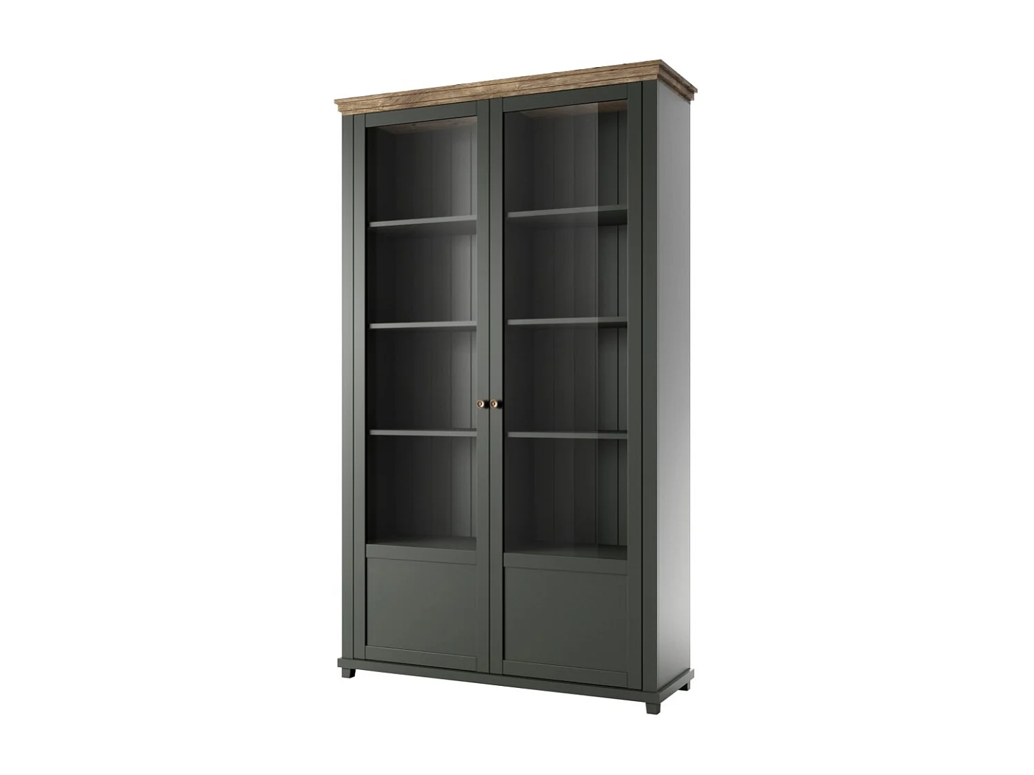 Ensemble bureau ASSIA vert foncé et bois – Bureau 180 cm + bibliothèque + vitrine 2 portes vitrées