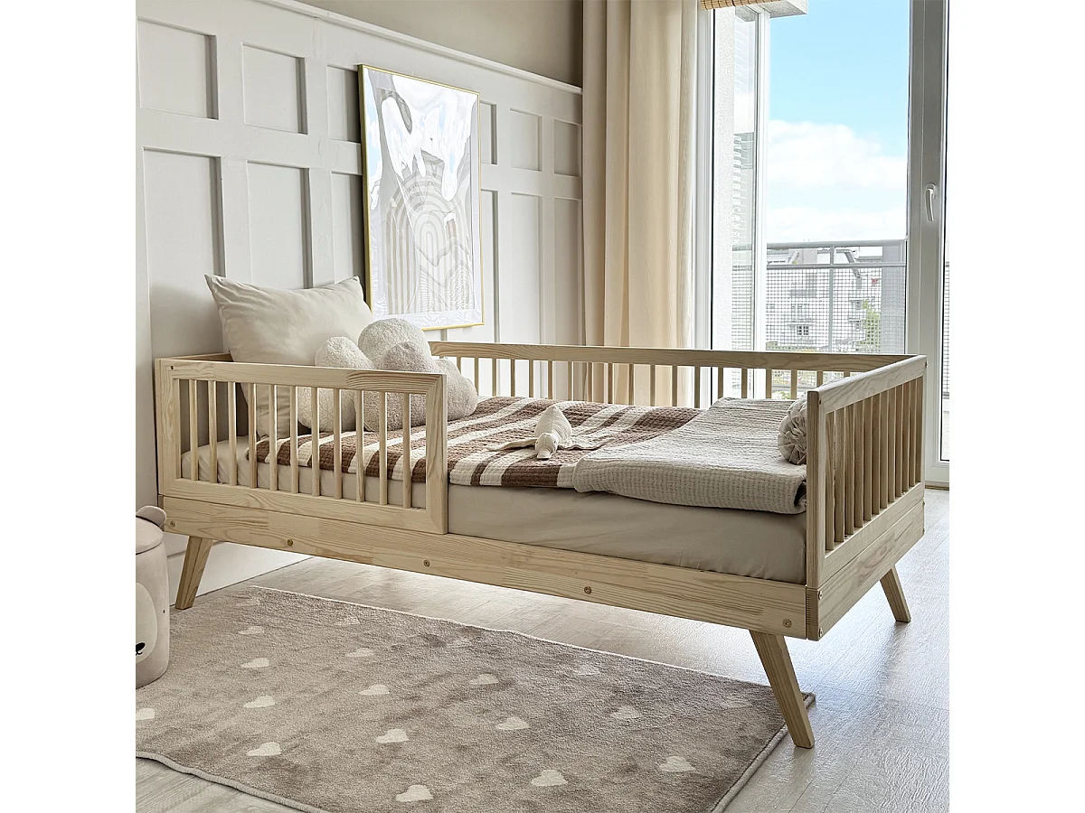 90x190 bed met hoog bedhek en boxspring, poten 20 cm Maylis Bois