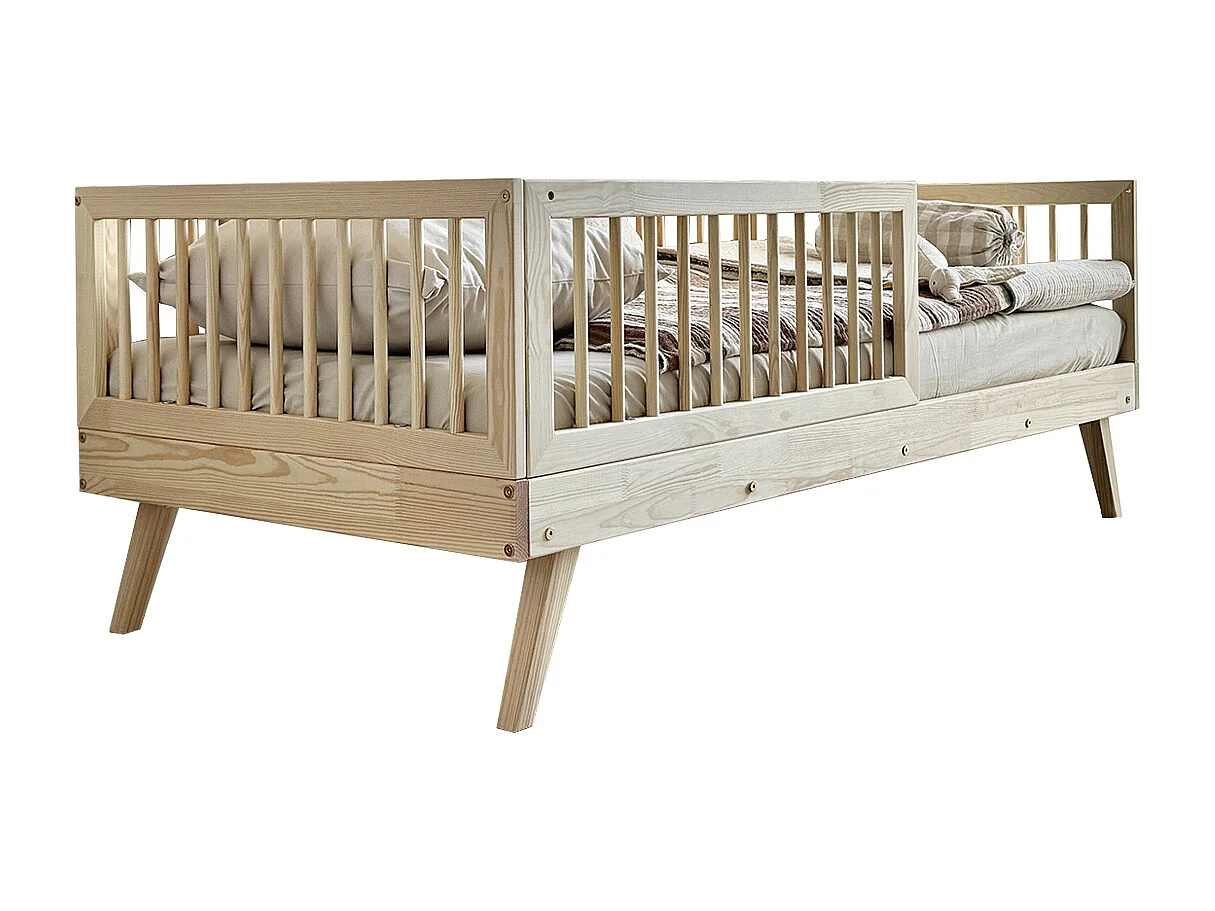 Seng 90x190 med høj barriere og lamelbund, ben 20 cm Maylis Bois