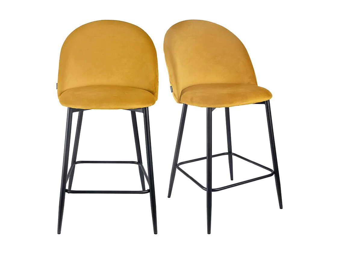 Lot de 2 chaises de bar en velours jaune avec pieds en métal - FARA 2