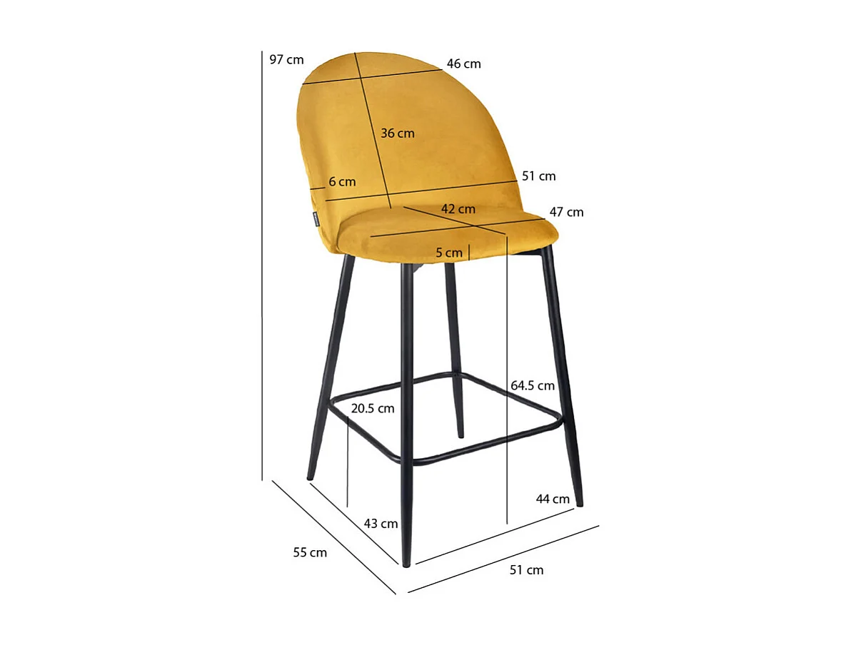 Lot de 2 chaises de bar en velours jaune avec pieds en métal - FARA 2