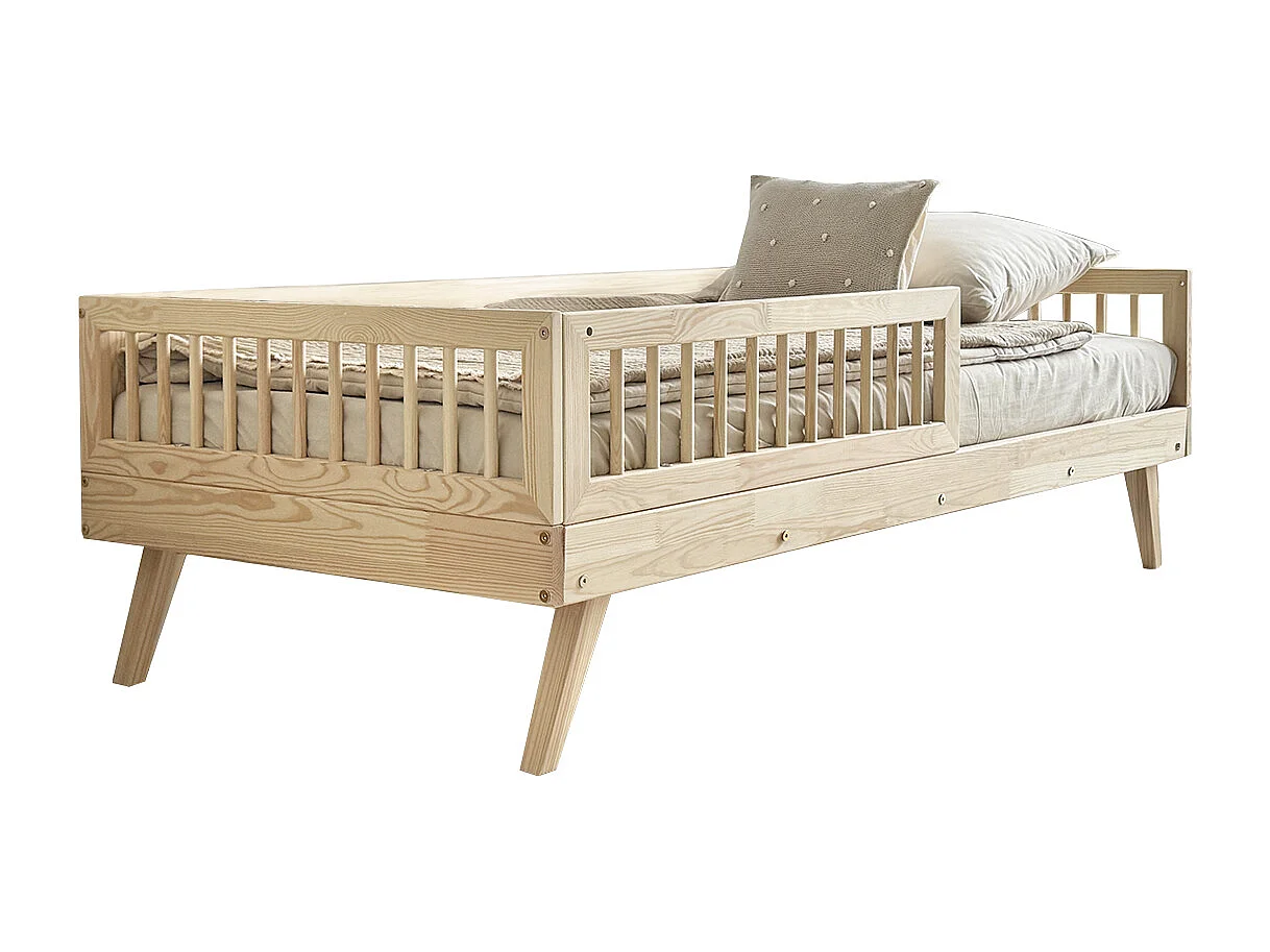 Bed 90x200 inclusief barrier en boxspring met poten 20 cm Maylis Bois