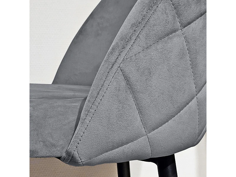 Lot 2 chaises de bar en velours gris foncé et pieds en métal - FARA 2