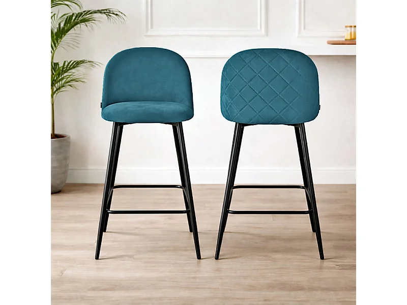 Lot de 2 chaises de bar en velours bleu avec pieds en métal - FARA 2