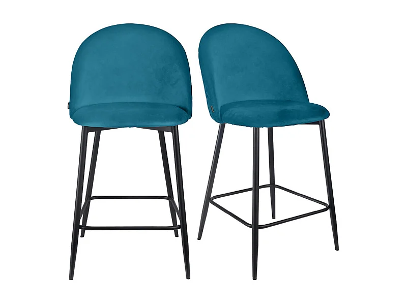 Lot de 2 chaises de bar en velours bleu avec pieds en métal - FARA 2