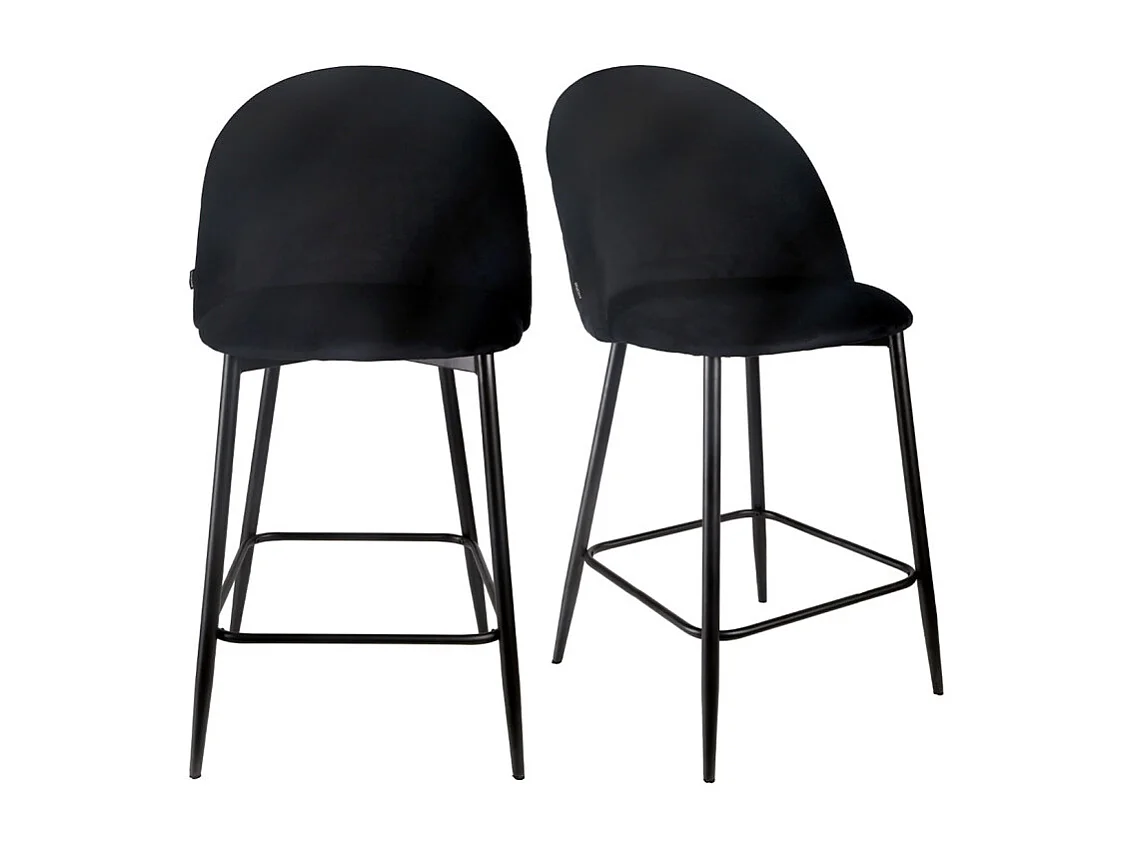 Lot de 2 chaises de bar en velours noir avec pieds en métal - FARA 2