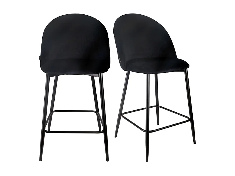 Lot de 2 chaises de bar en velours noir avec pieds en métal - FARA 2