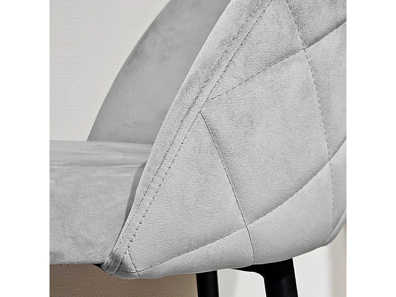 Lot 2 chaises de bar en velours gris clair et pieds en métal - FARA 2