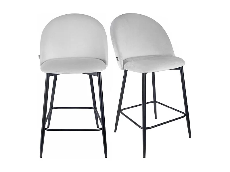 Lot 2 chaises de bar en velours gris clair et pieds en métal - FARA 2