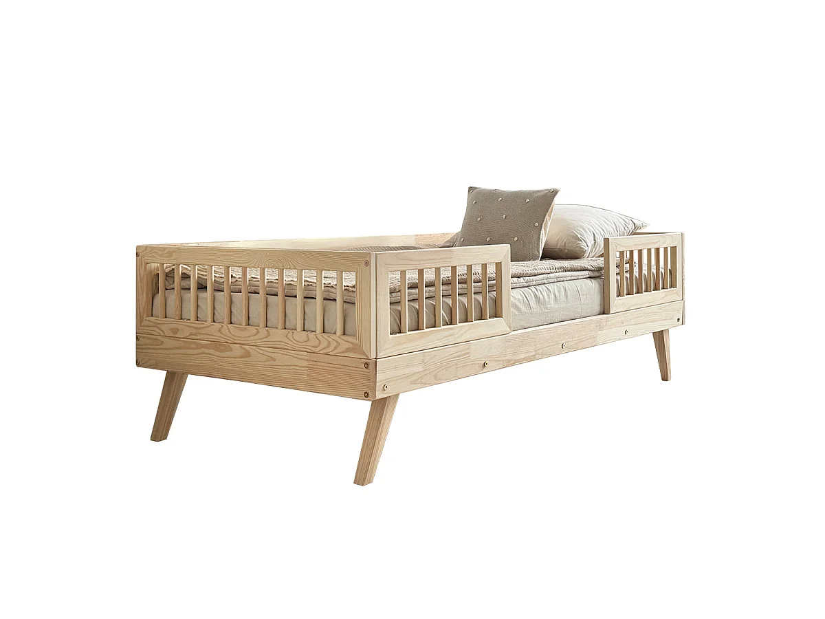 Lit 90x200 barrières et sommier inclus pieds 20 cm Maylis Bois