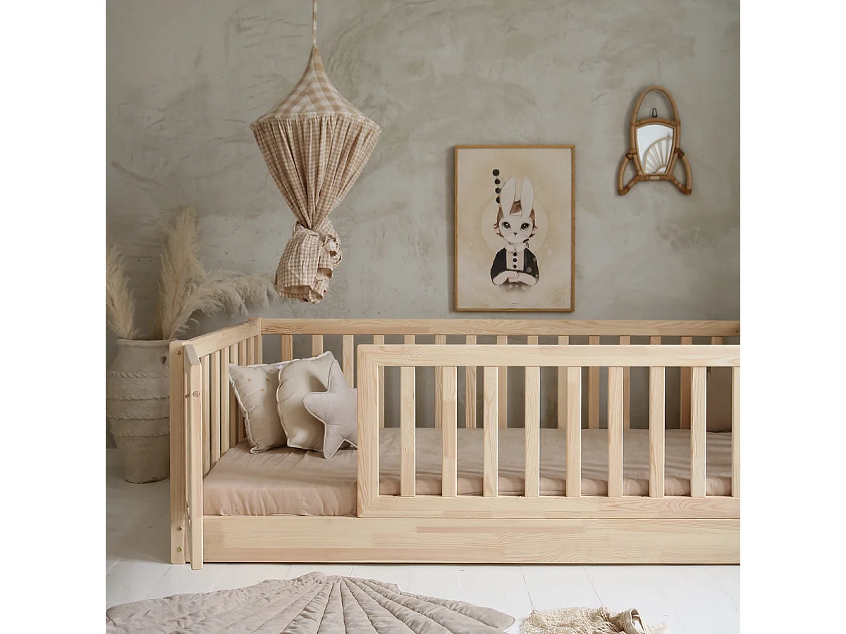 Lit au sol 120x200 entrée gauche barrière et sommier inclus Bambino Bois