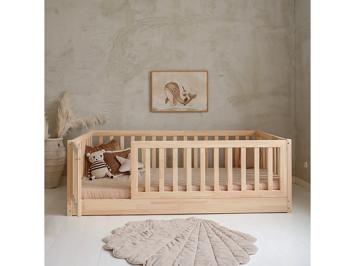 Lit au sol 120x200 entrée gauche barrière et sommier inclus Bambino Bois