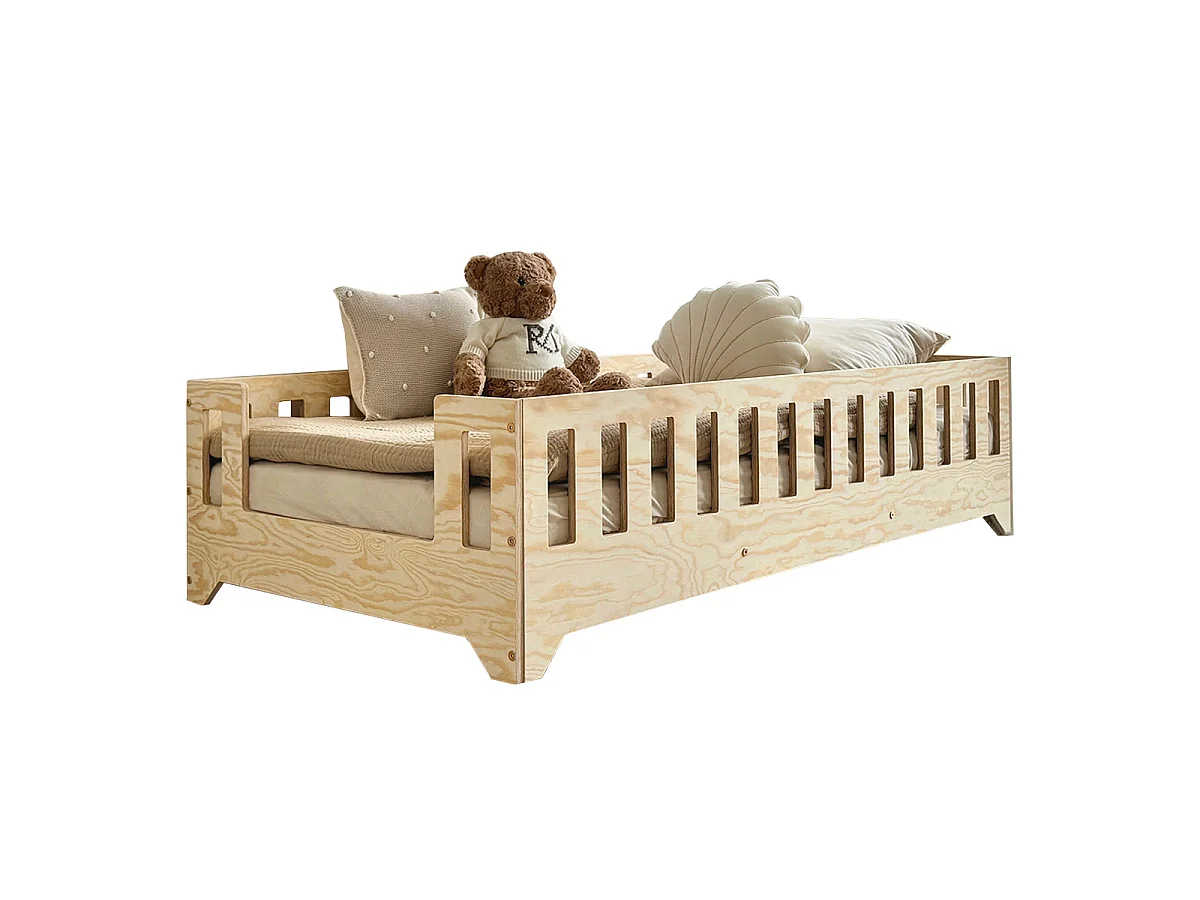 Lit au sol 90x190 entrée latérale sommier inclus Clarisse Bois