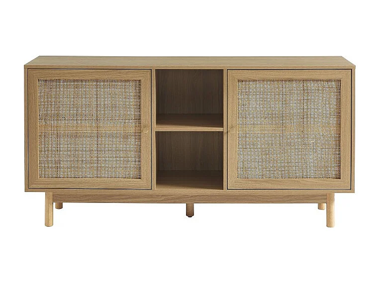 Buffet HELENA effet chêne et cannage rotin 150 cm