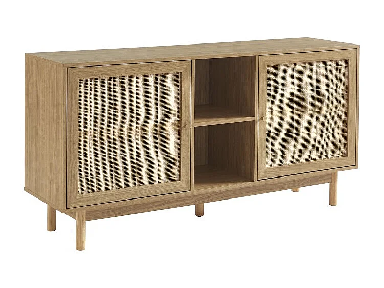 Buffet HELENA effet chêne et cannage rotin 150 cm