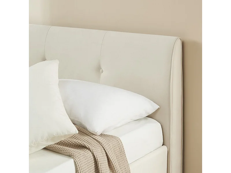 Lit coffre SEGURO velours beige crème 180x200 sommier inclus