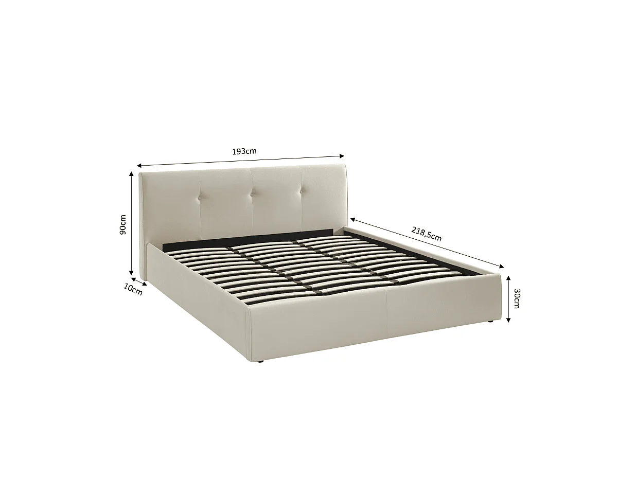 Lit coffre SEGURO velours beige crème 180x200 sommier inclus