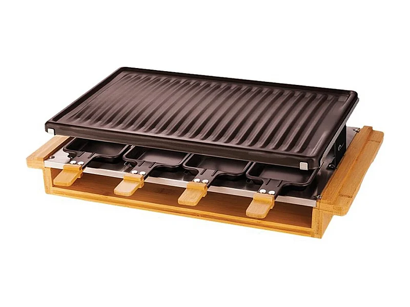 Apparecchio per Raclette Little Balance 8 Persone 1200W con Piastra XXL e Padelle Antiaderenti in Bambù