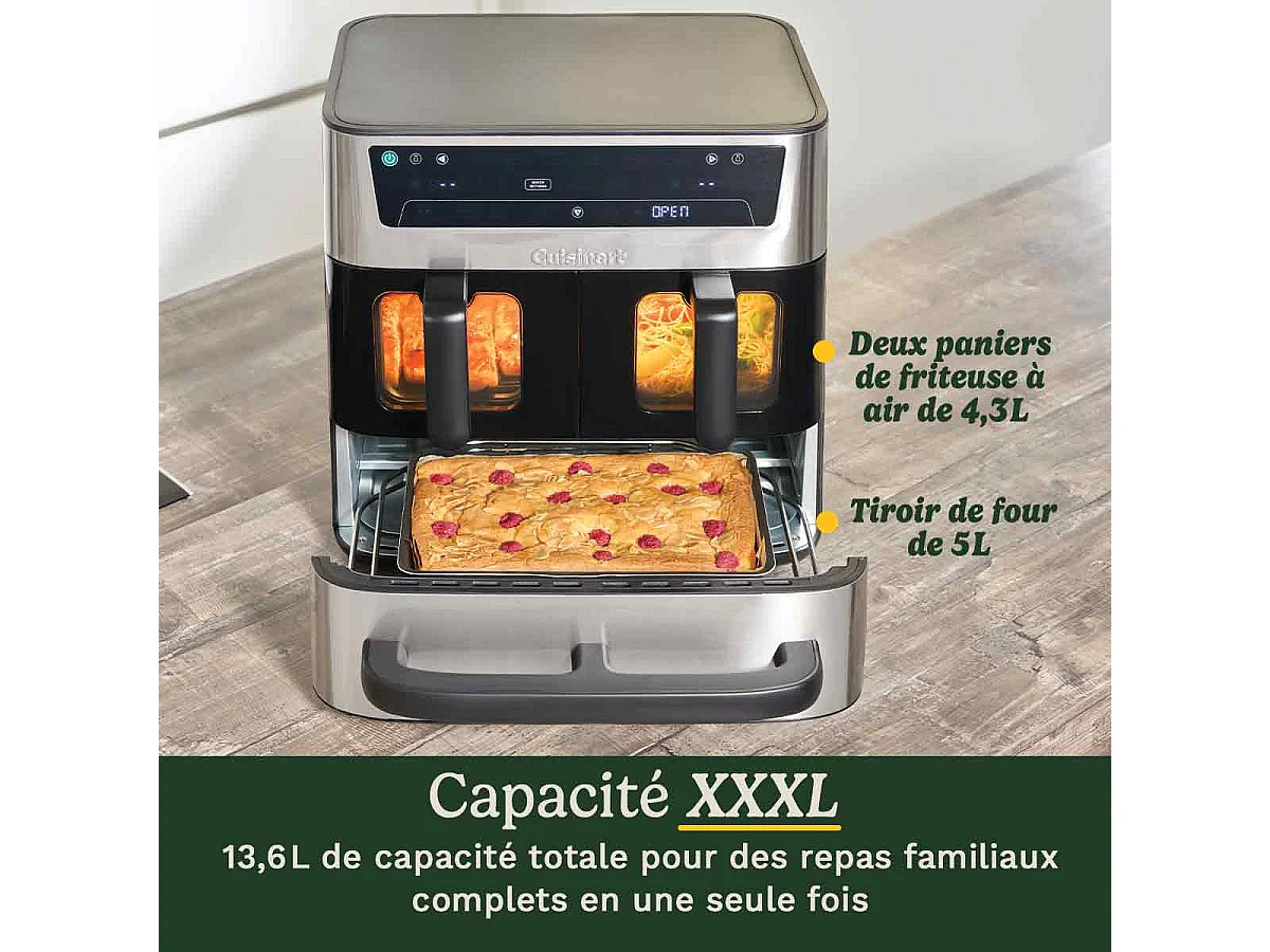 Friteuse sans huile CUISINART - Airfryer AFT13XSSE - Capacité 13,6L - Double cuves + 1 tiroir - Noir / Inox - 2400W