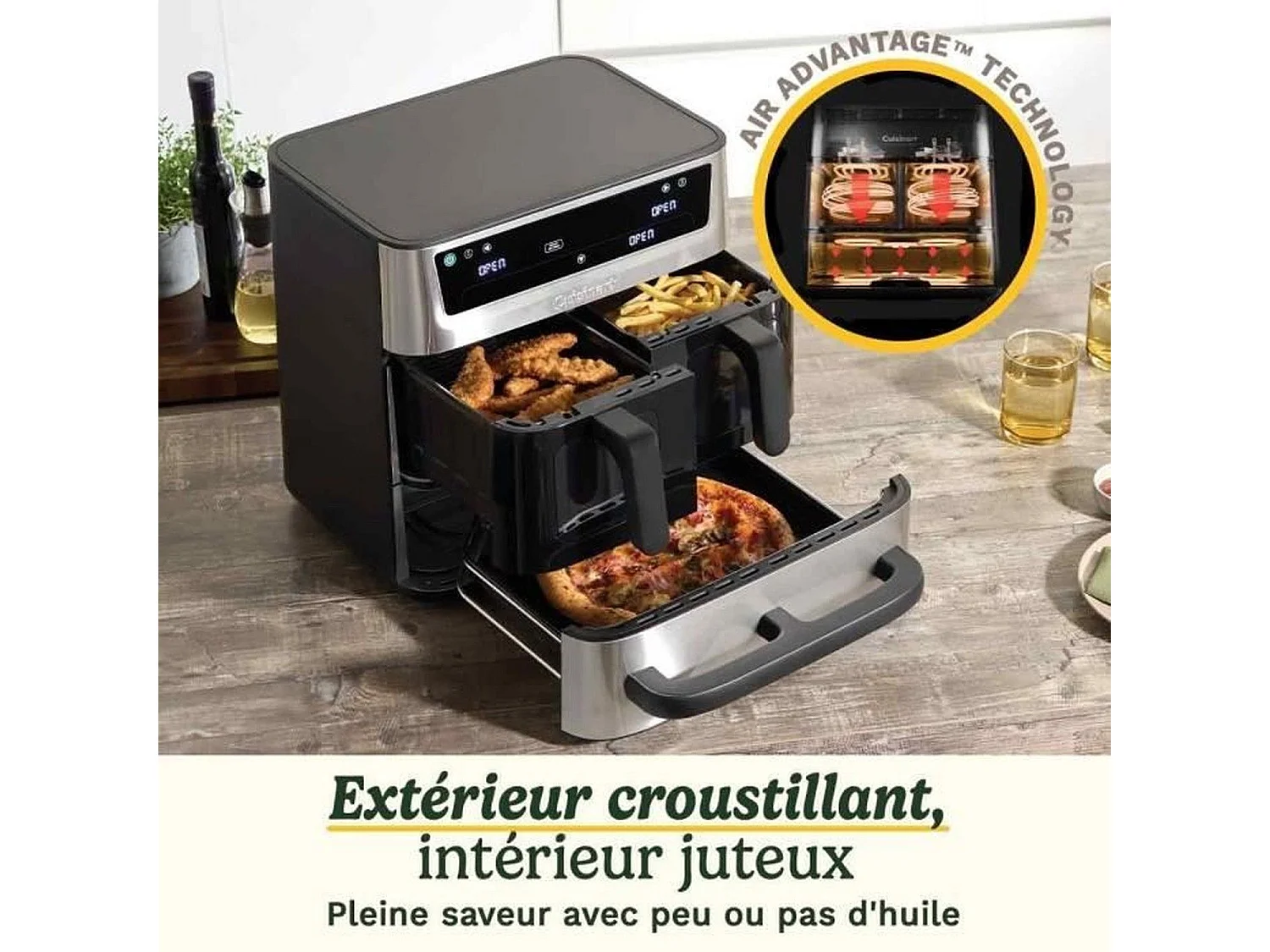 Friteuse sans huile CUISINART - Airfryer AFT13XSSE - Capacité 13,6L - Double cuves + 1 tiroir - Noir / Inox - 2400W