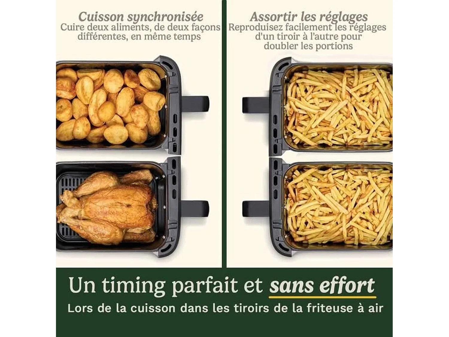 Friteuse sans huile CUISINART - Airfryer AFT13XSSE - Capacité 13,6L - Double cuves + 1 tiroir - Noir / Inox - 2400W
