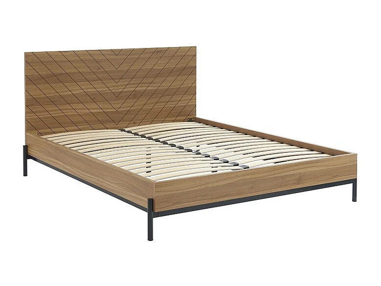 Lit double GEOMA effet chêne foncé 140x190 sommier inclu